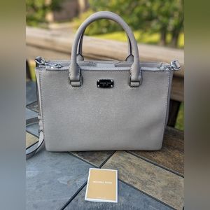 Michael Kors Large Jet Set Gray Saffiano Leather Handbag Purse Gray